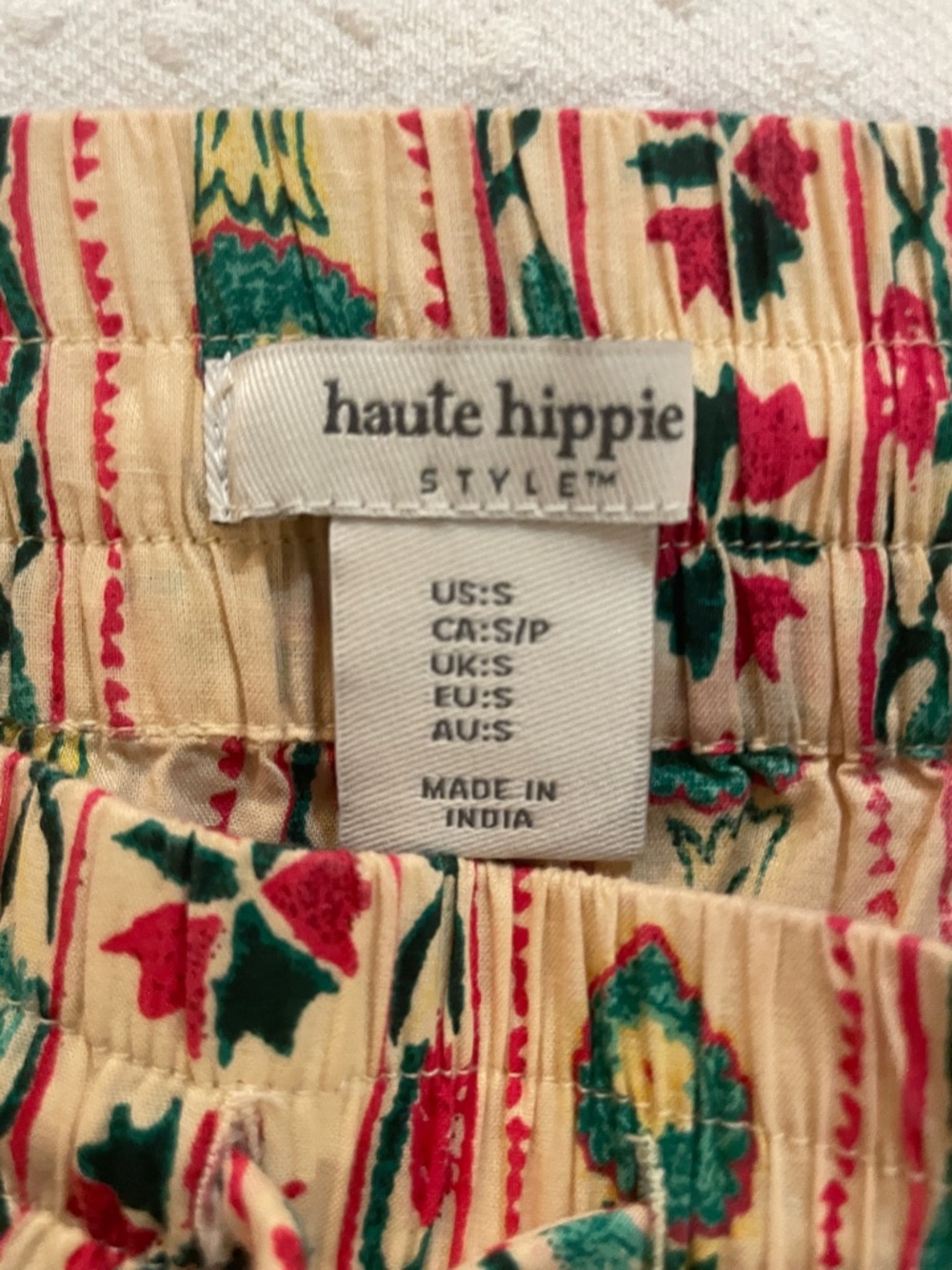 Haute Hippie Cream Bold print draw string pant cotton beach resort boho festival - Picture 2 of 5